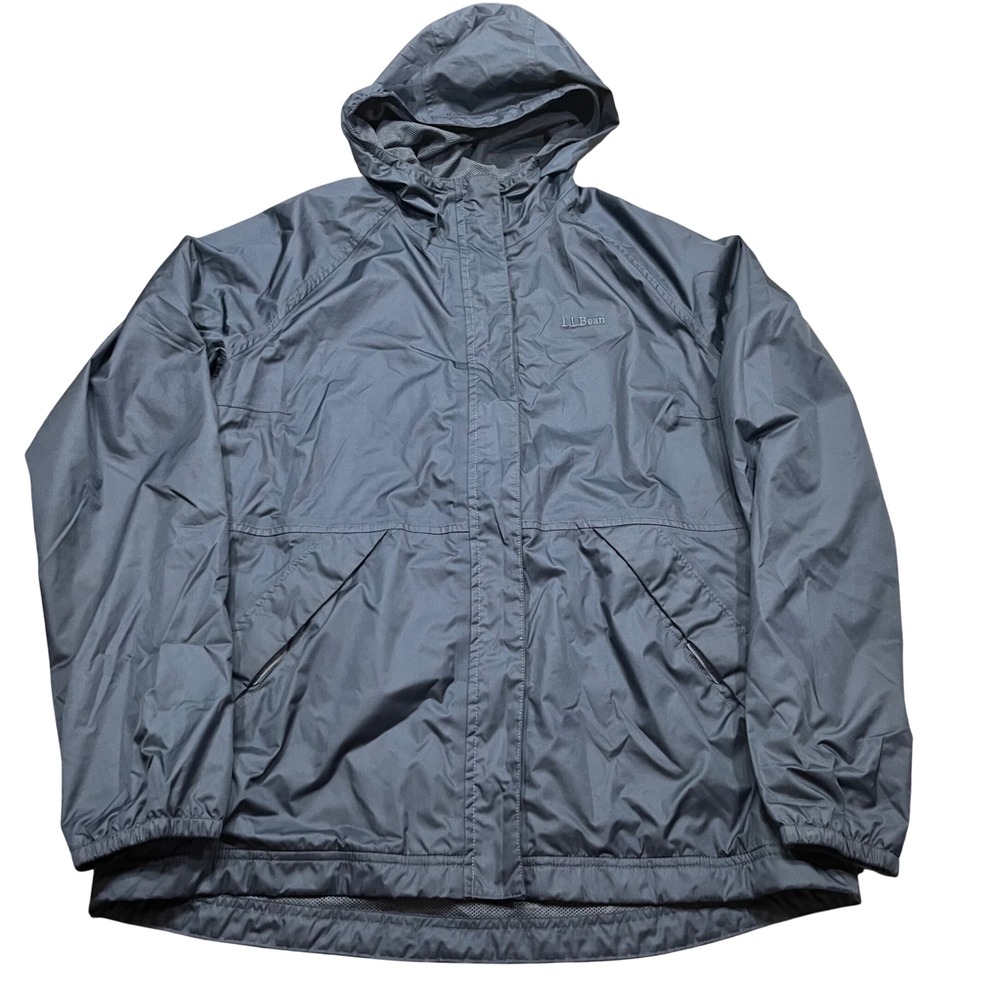 LL Bean Trail Model Rain Jacket Womens Medium Gray Hooded Waterproof Shell